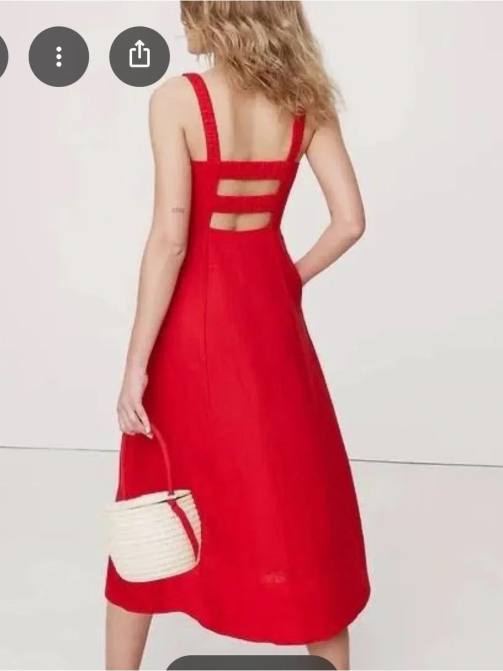 Red Cherry Glaze Linen Square-Neckline Dress - Picture 4 of 4